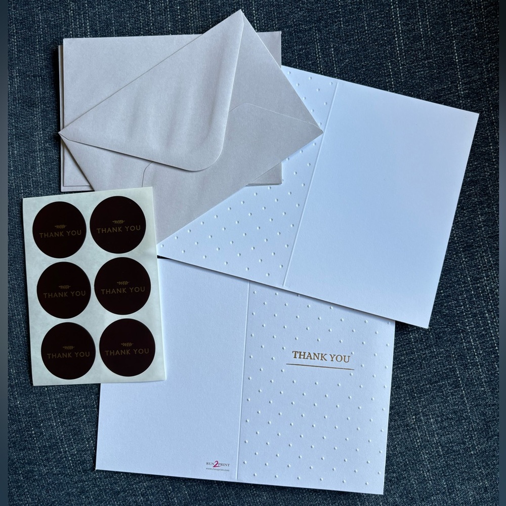 White Embossed Thank You Cards with Envelopes & Stickers